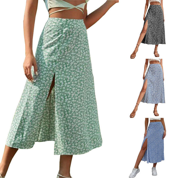 Trendy Women's Summer Floral Mid-waist Dress Skirts