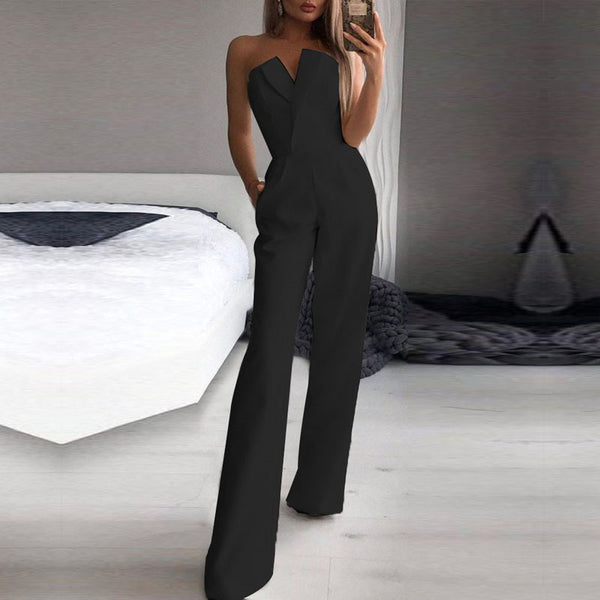 Chinese Long Style Slant Mid-waist Temperament Jumpsuits