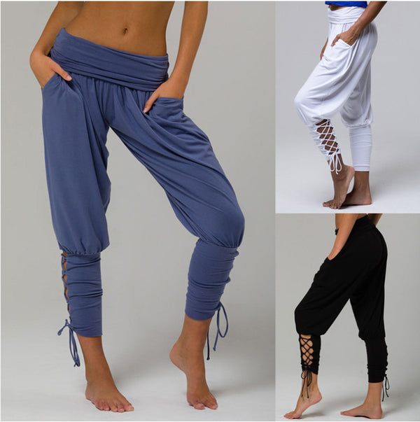 Pantalon de pied de poche taille haute de couleur unie pour femmes