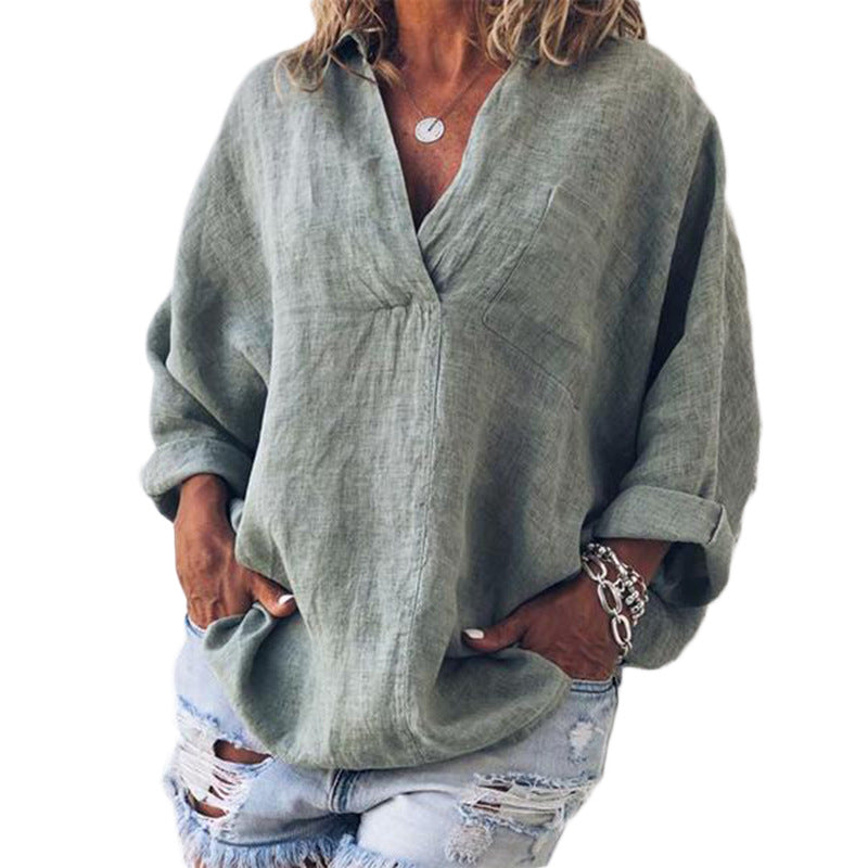 Women's V-neck Long Sleeve Shirt Pullover Blouses