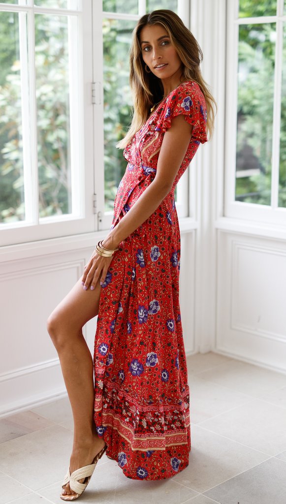 Women's Summer Casual Holiday Floral Print Sexy Dresses