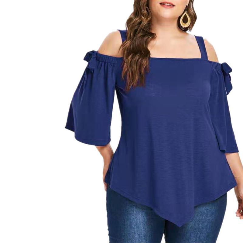 Women's Strapless Half-sleeved Bowknot Straps Irregular T-shirt Blouses