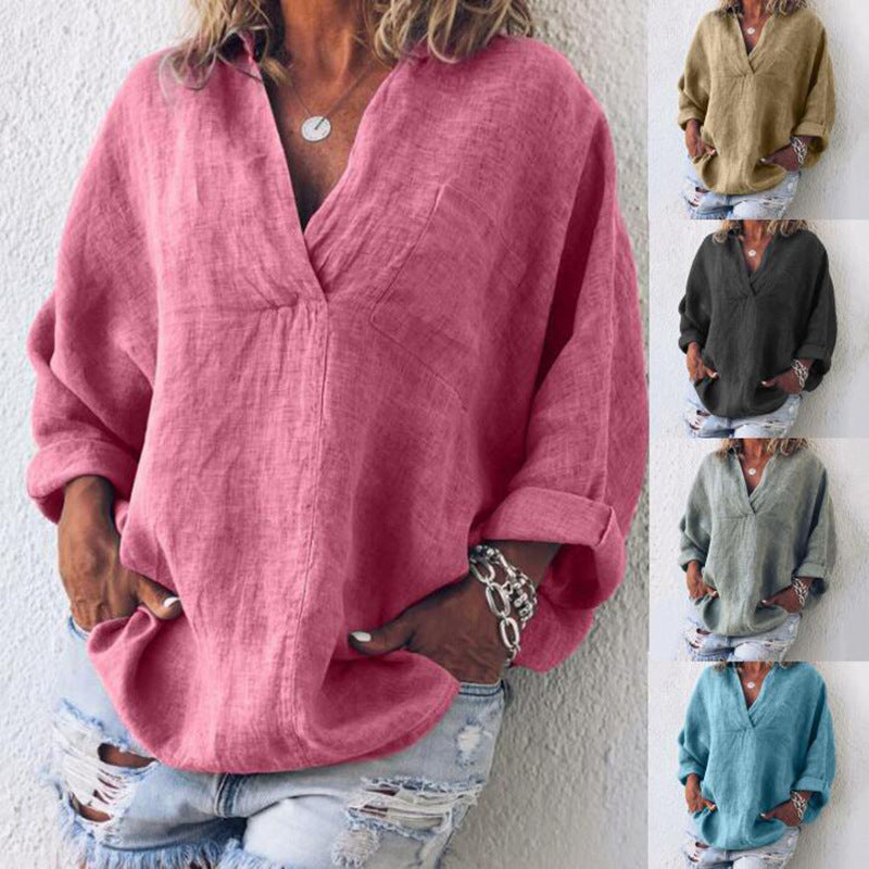 Langarm-Shirt-Pullover-Blusen für Damen mit V-Ausschnitt