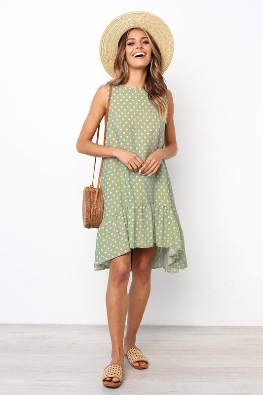 Summer Round Neck Sleeveless Polka-dot Loose-fitting Dresses