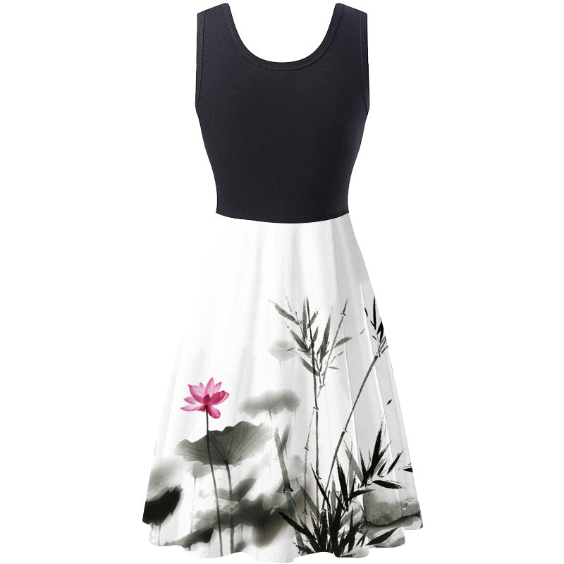 Women's Summer Digital Print Sleeveless Round Neck Dresses