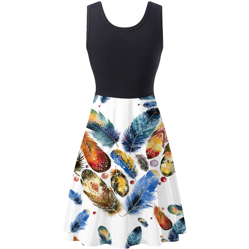 Women's Summer Digital Print Sleeveless Round Neck Dresses