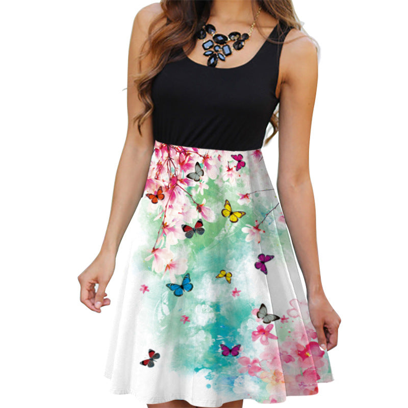 Women's Summer Digital Print Sleeveless Round Neck Dresses