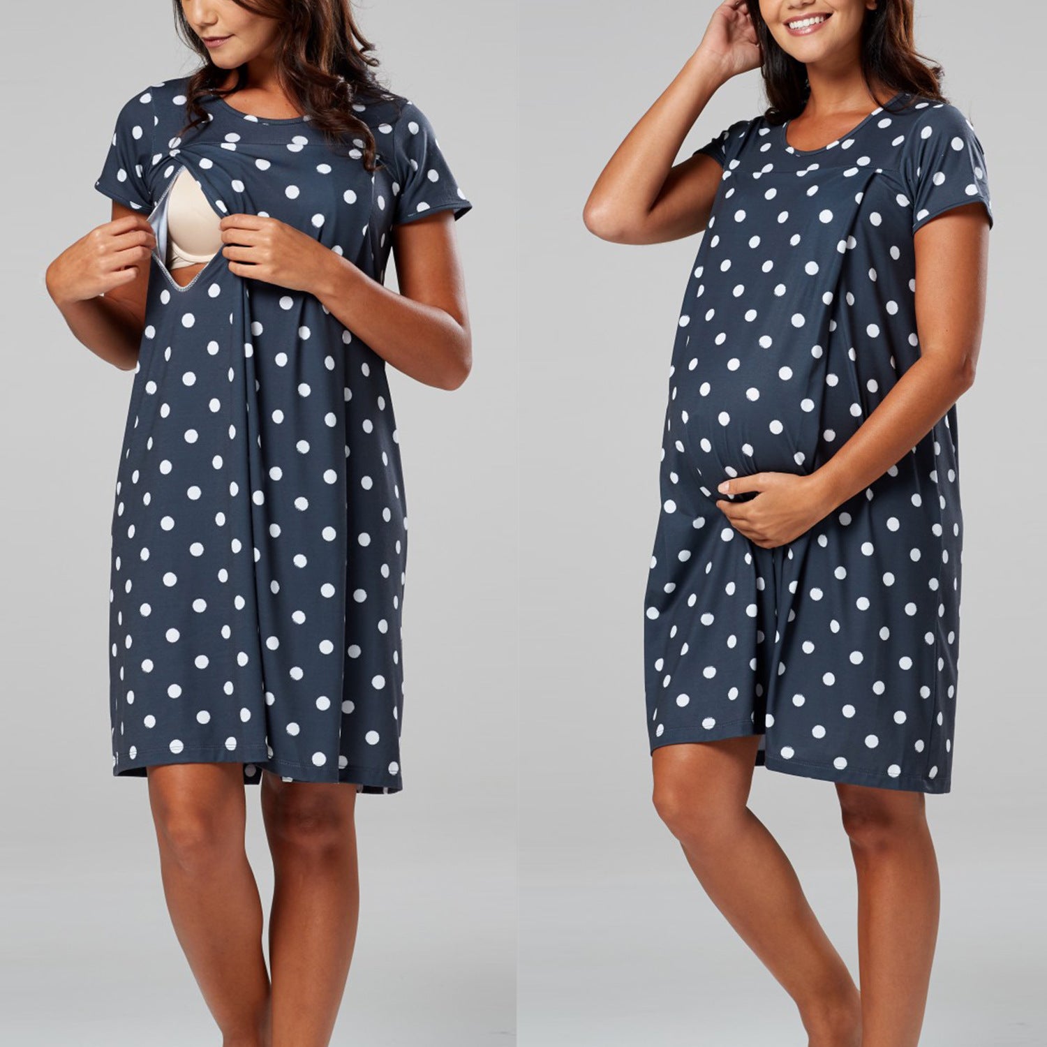 Dot Print Delivery Hospital Sleeve Two Sides Dresses
