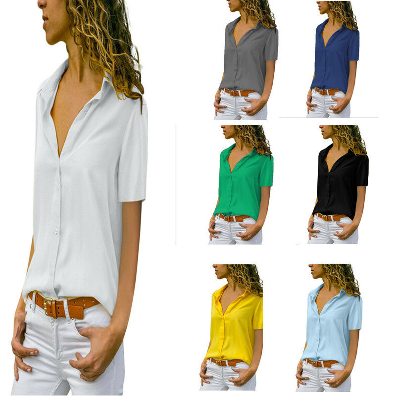 Classic Women's Solid Color Sleeve Shirt Blouses