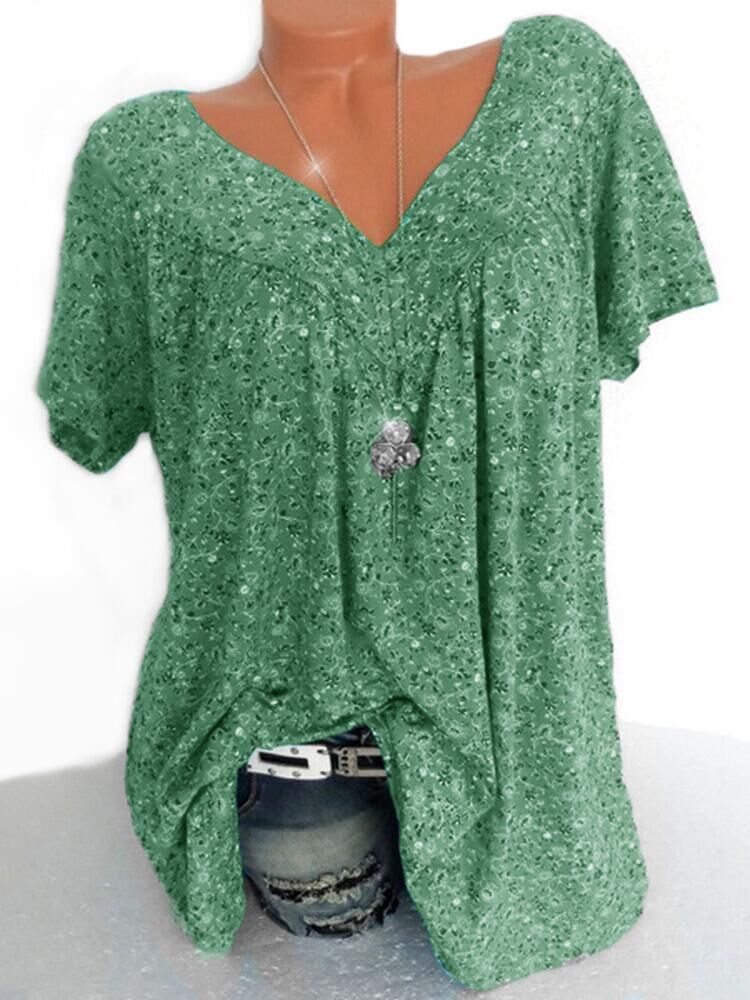 Women's Summer V-neck Loose Short-sleeved Printed Blouses