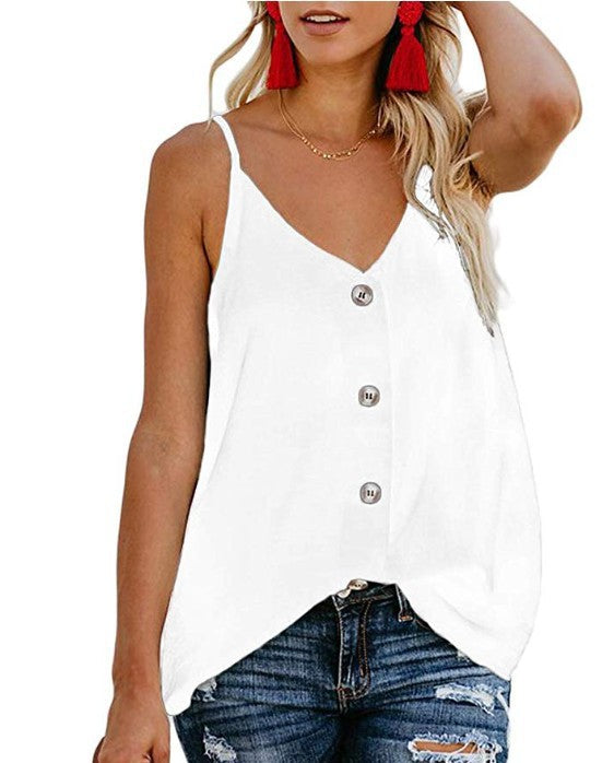 Women's Casual V-neck Button Summer Sleeveless Shirt Vests