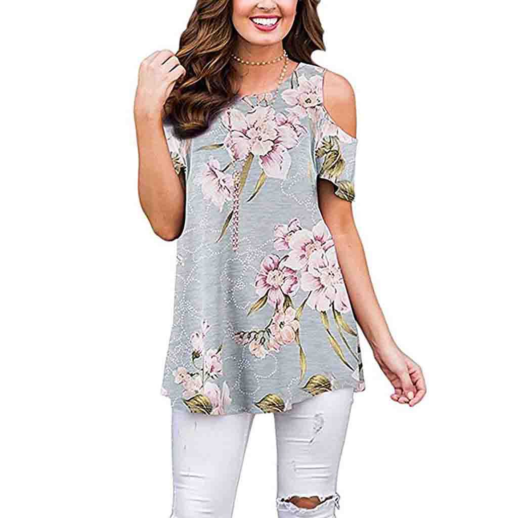 Women's Summer Printed Off-the-shoulder Sleeve Pullover Casual Blouses