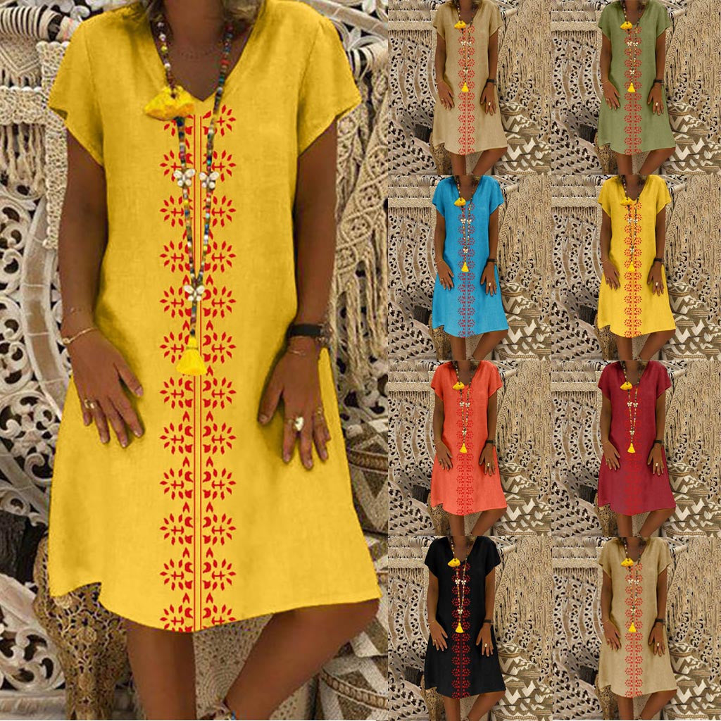Women's V-neck Short-sleeved Printed Casual Dress Dresses