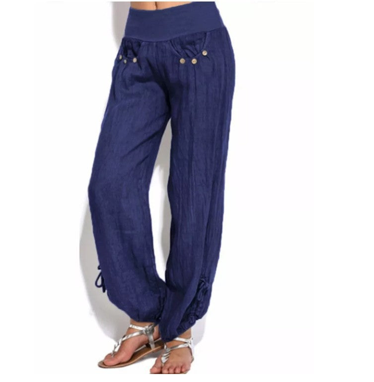 Women's Loose Button Casual Wide-leg Trousers Pants