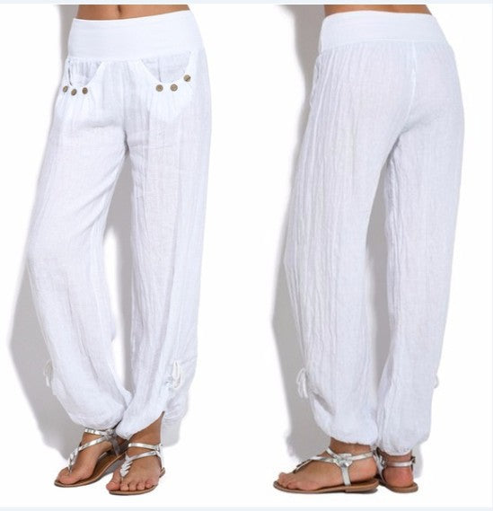 Women's Loose Button Casual Wide-leg Trousers Pants