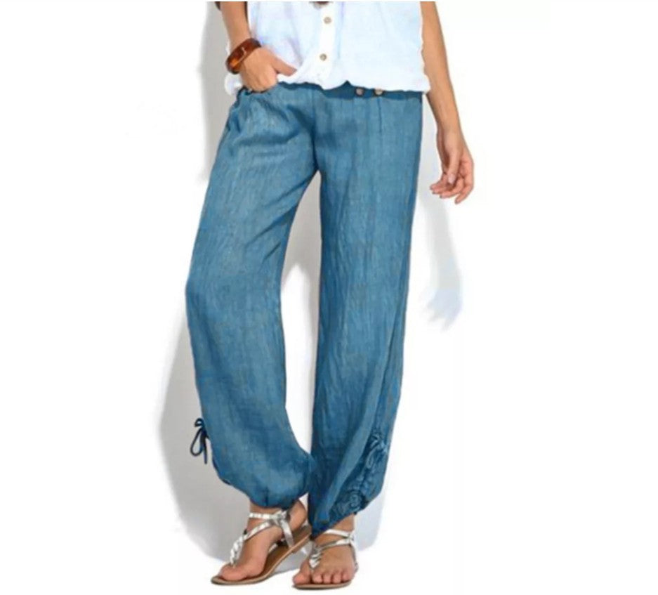Women's Loose Button Casual Wide-leg Trousers Pants