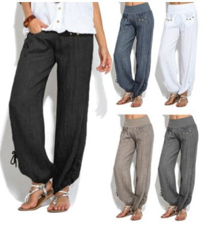 Women's Loose Button Casual Wide-leg Trousers Pants