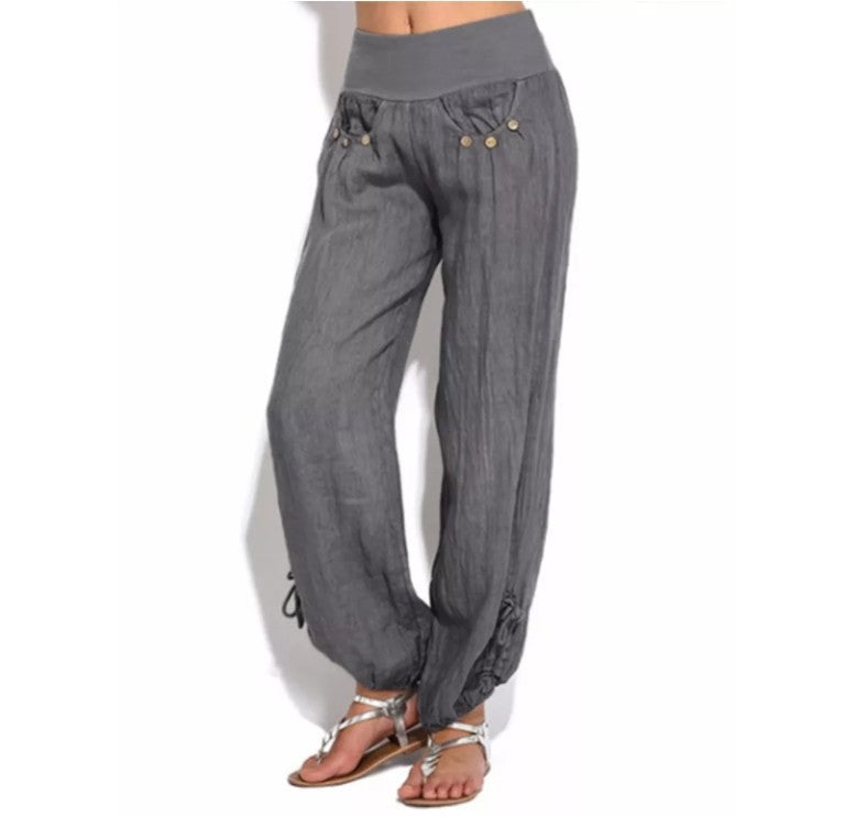 Women's Loose Button Casual Wide-leg Trousers Pants