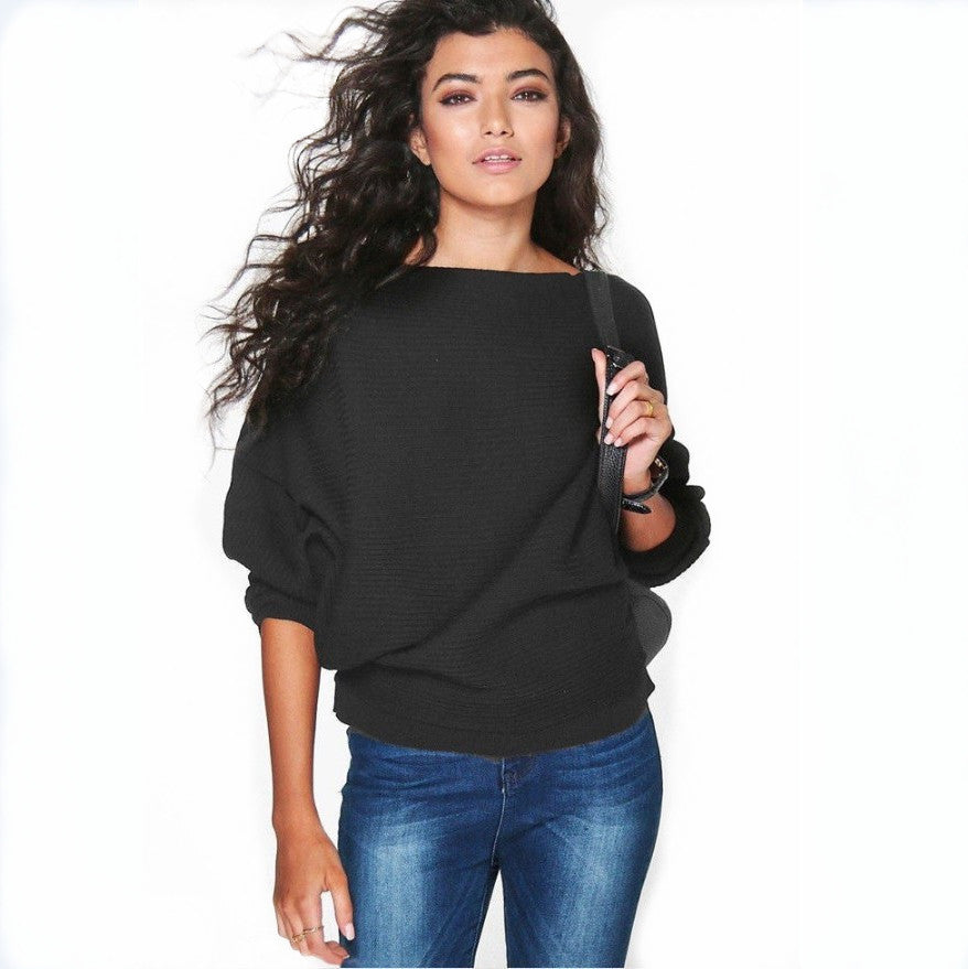 Women's Winter Fashion Loose Batwing Sleeve Knitted Sweaters