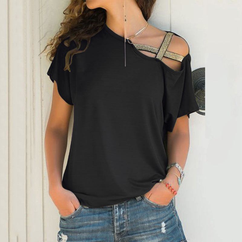 Women's Casual Cross Irregular Short-sleeved T-shirt Blouses