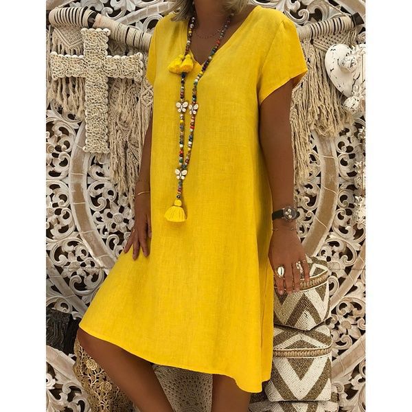 Women's Solid Color Short-sleeved V-neck Dress Dresses