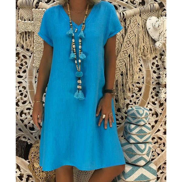 Women's Solid Color Short-sleeved V-neck Dress Dresses