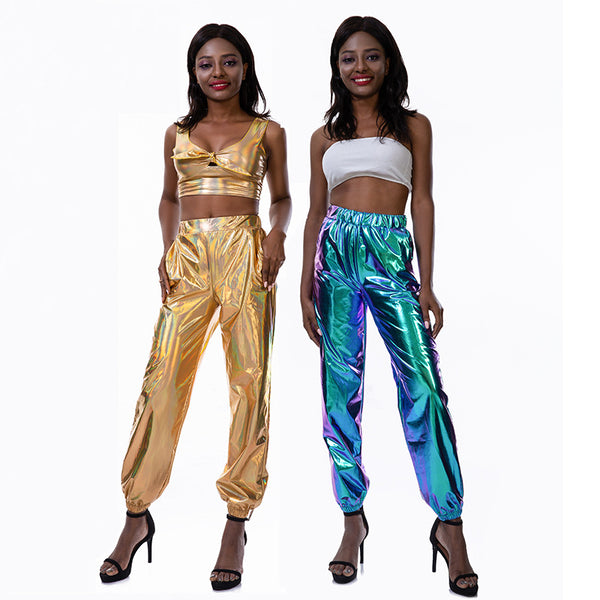 Pantalon coloré brillant pour femme Street Hip Party