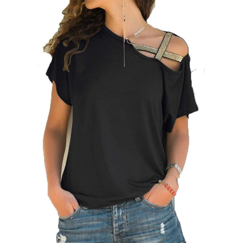 Damen Casual Cross Unregelmäßige Kurzarm-T-Shirt-Blusen