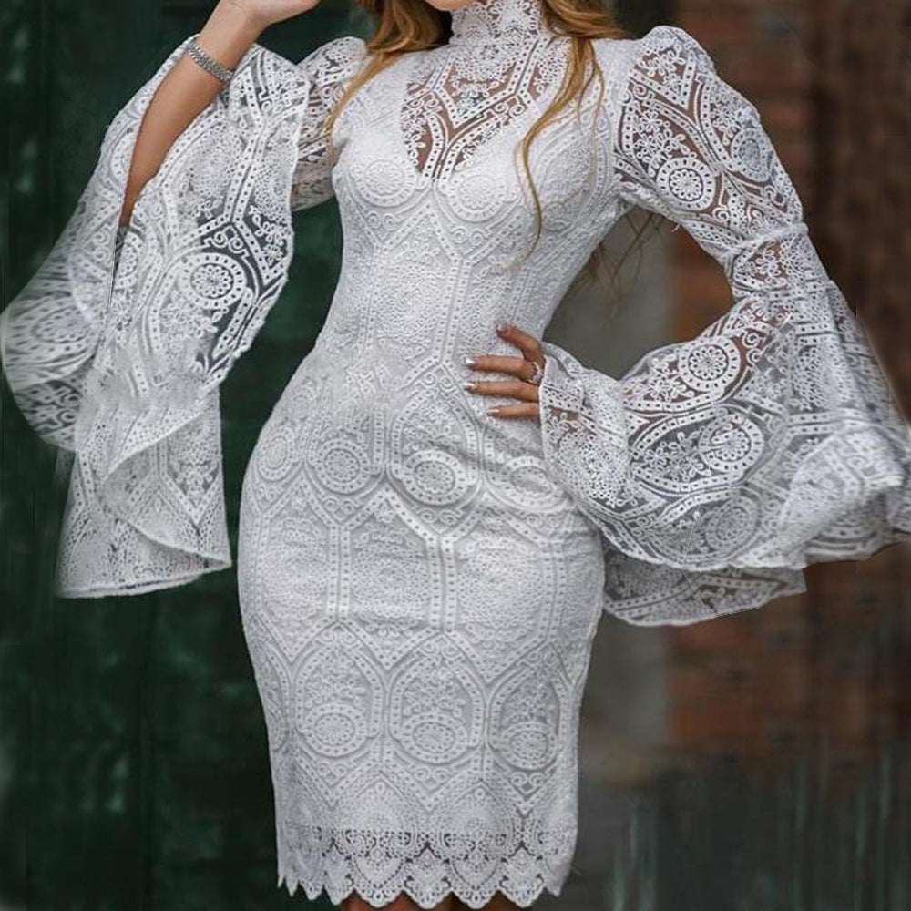 Women's Embroidered Flare Sleeve Slim-fit Banquet Dresses