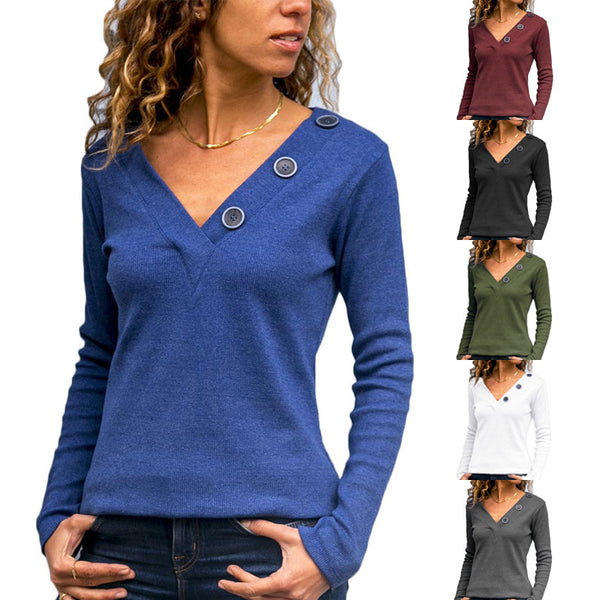 Women's Fastener Decoration Solid Color Casual Long Blouses