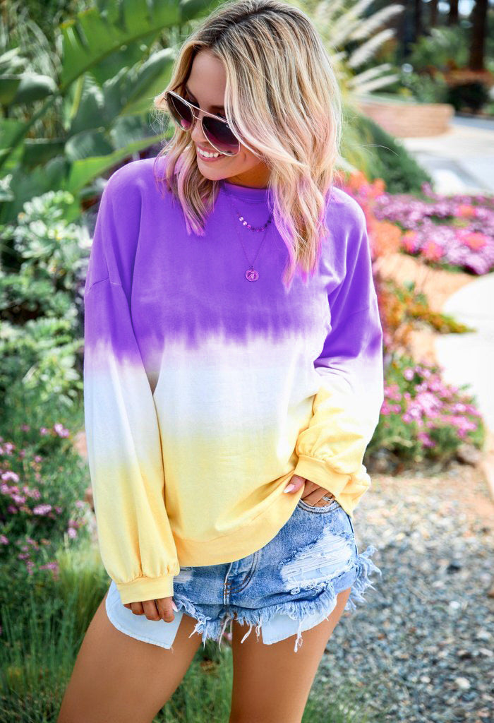 Women's Creative Rainbow Gradient Printed Long-sleeved Sweaters