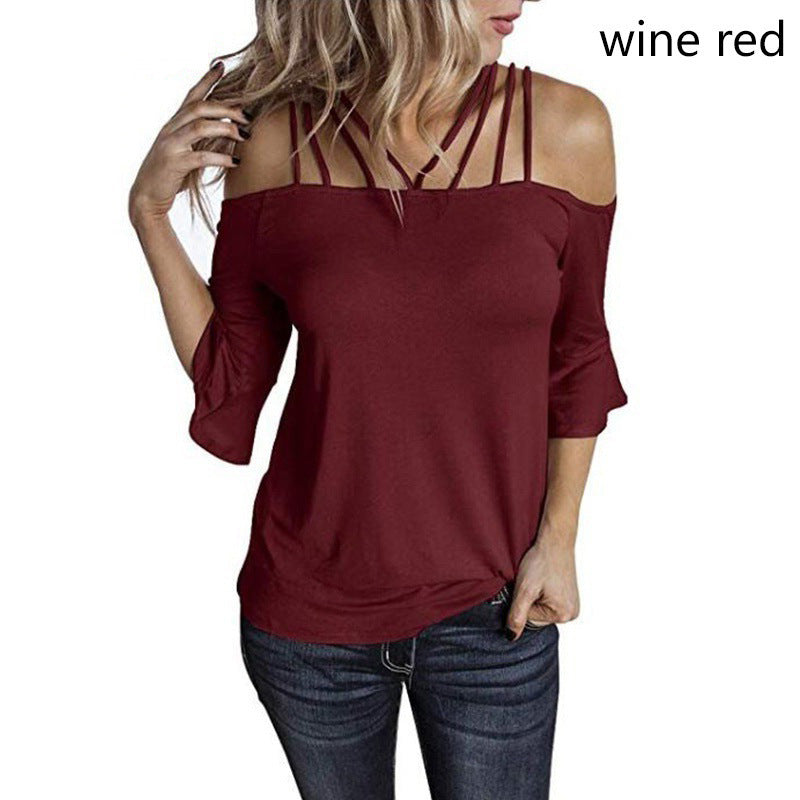 Women's Casual Summer Shoulder Flare Sleeve Blouses