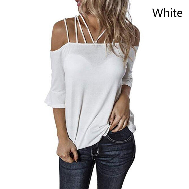 Women's Casual Summer Shoulder Flare Sleeve Blouses