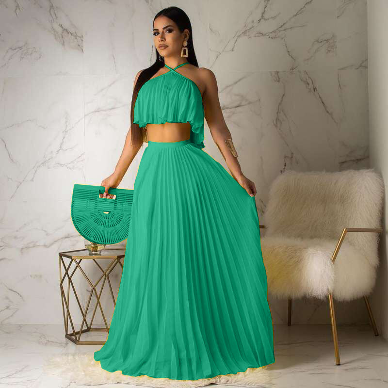 Fashion Pleated High Two-layer Fabric Two-piece Suits