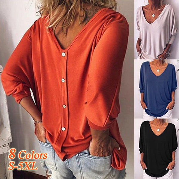 Women's V-neck 3/4 Sleeve Back T-shirt Blouses