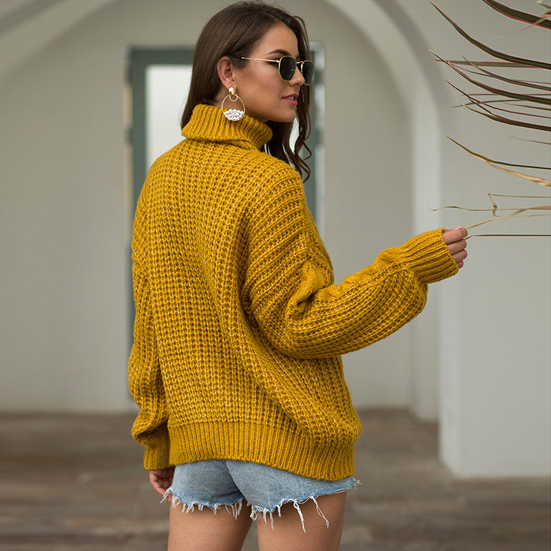 Damen-Rollkragenpullover im Preppy-Stil mit dickem Fadengeflecht