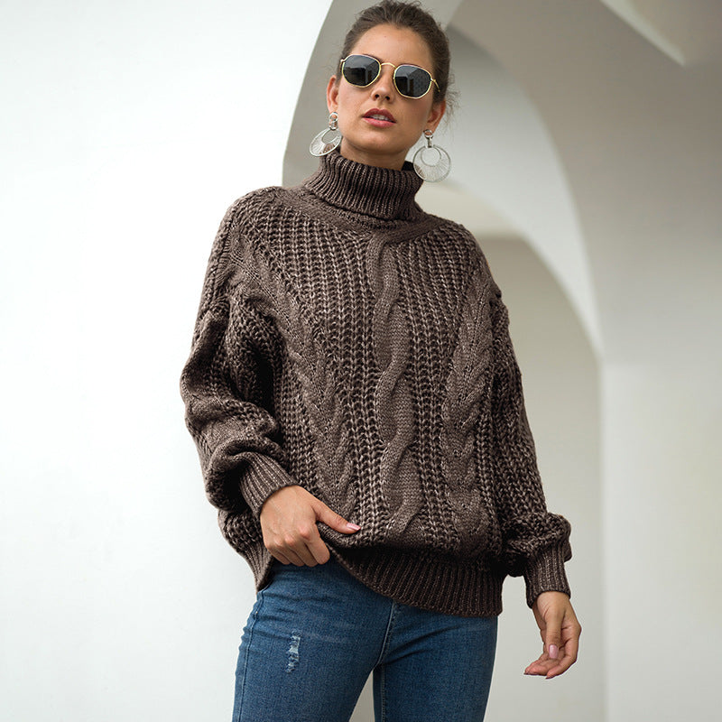 Damen-Rollkragenpullover im Preppy-Stil mit dickem Fadengeflecht