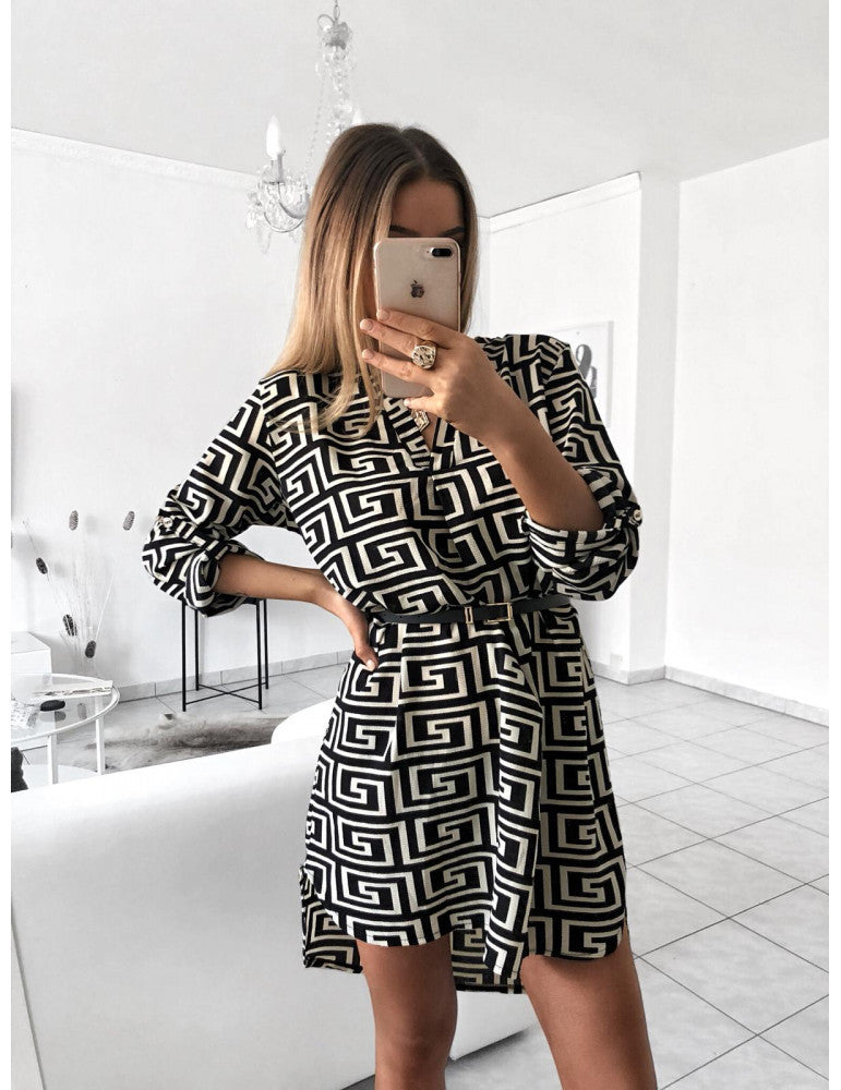 Women's Collar Long Sleeve Snake Print No Dresses