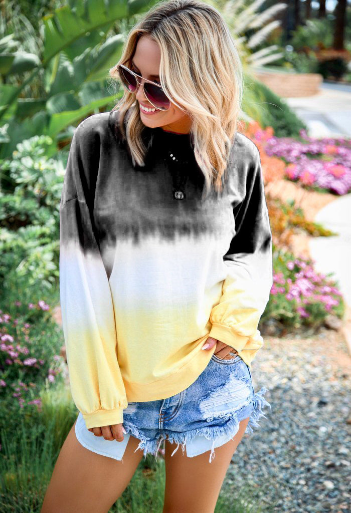 Women's Creative Rainbow Gradient Printed Long-sleeved Sweaters