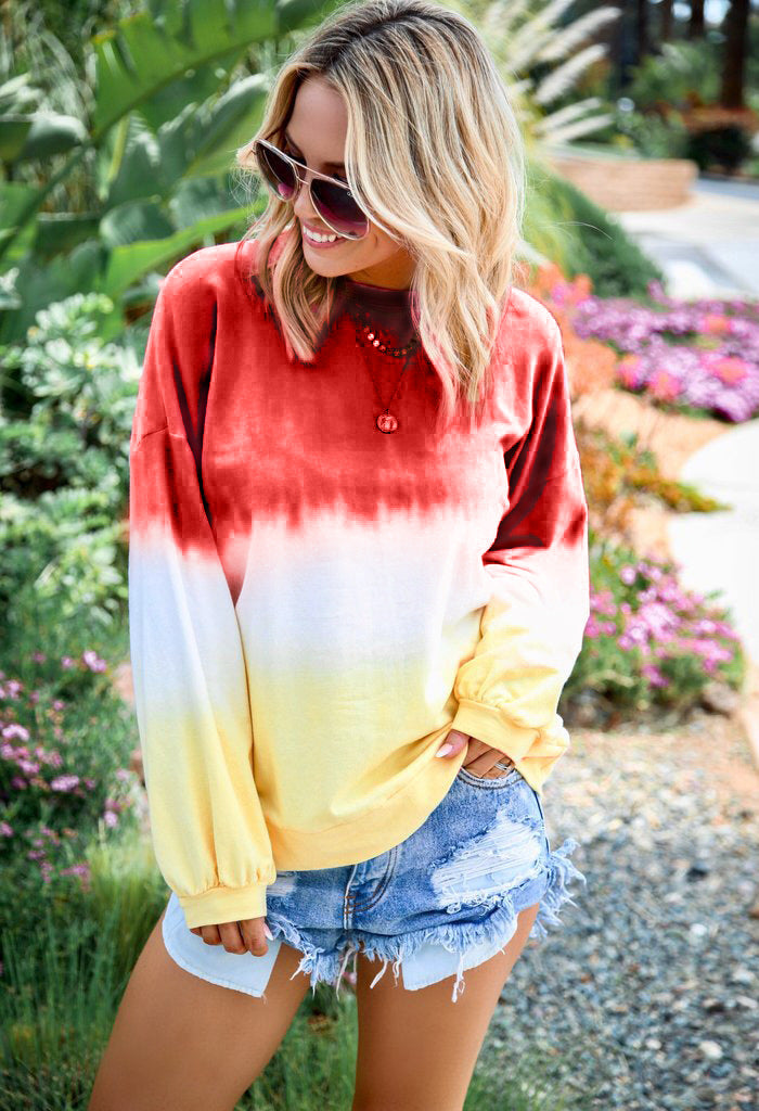 Women's Creative Rainbow Gradient Printed Long-sleeved Sweaters