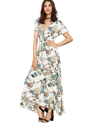 Retro Pattern Vacation V-neck Loose Long Dresses