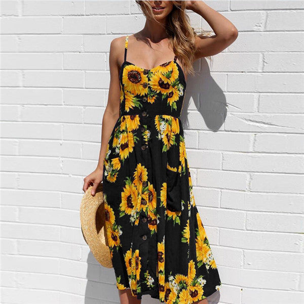 Women's Glamorous Summer Sexy Button Backless Dresses