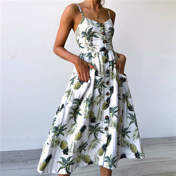 Women's Glamorous Summer Sexy Button Backless Dresses