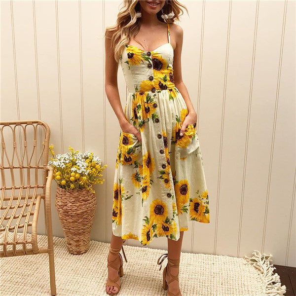 Women's Glamorous Summer Sexy Button Backless Dresses