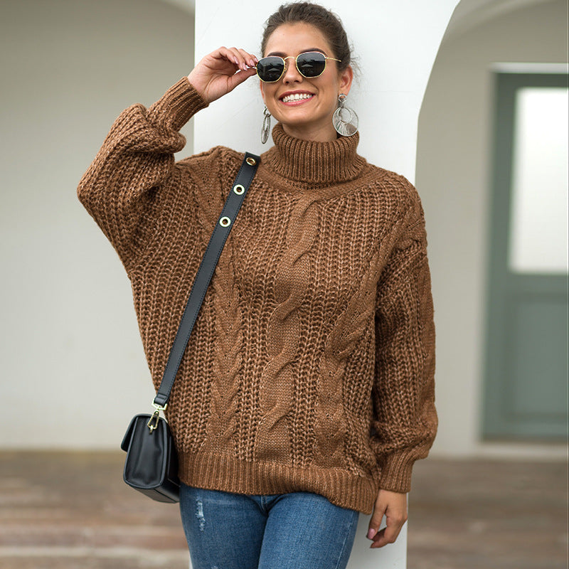 Damen-Rollkragenpullover im Preppy-Stil mit dickem Fadengeflecht