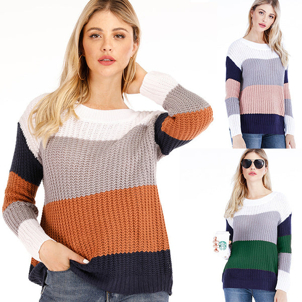 Women's Striped Pullover Loose Large Rainbow Sweaters