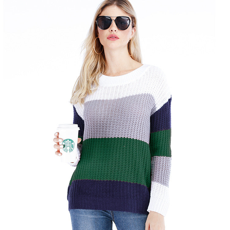 Women's Striped Pullover Loose Large Rainbow Sweaters