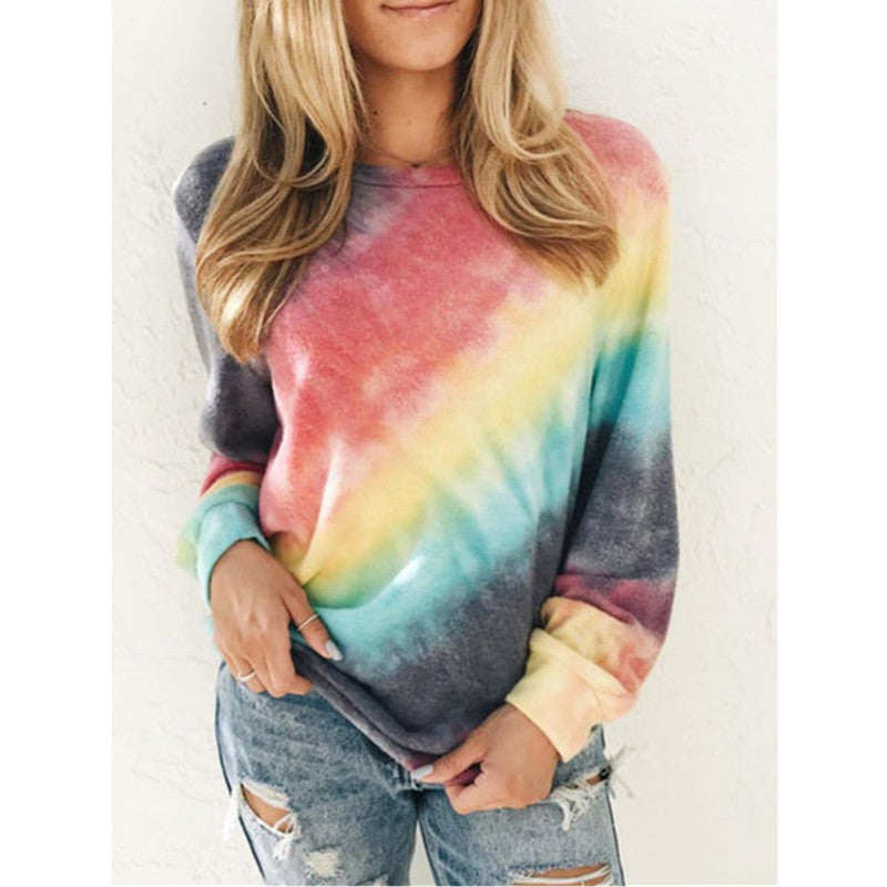 Women's Print Round Neck Long Sleeve Casual Tops