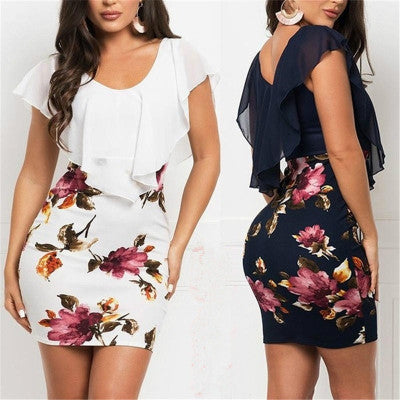 Women's Glamorous Fake Two-piece Printed Slim Dresses