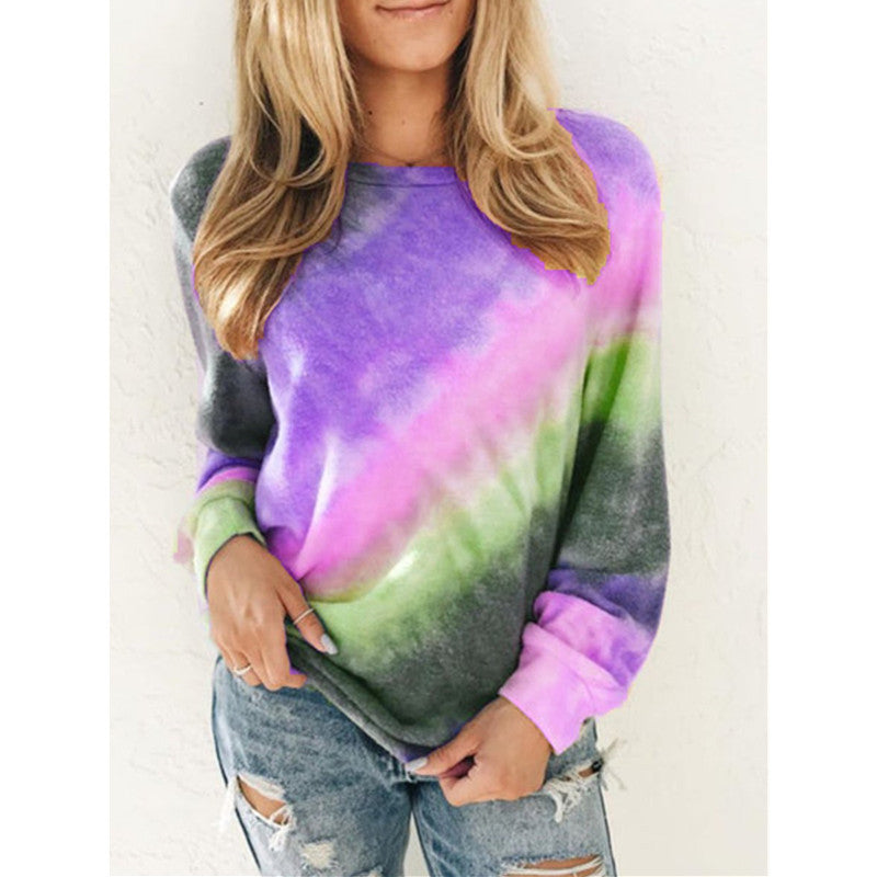 Women's Print Round Neck Long Sleeve Casual Tops